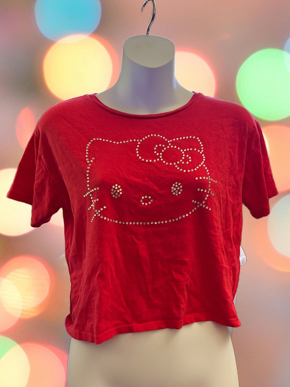 Red Hello Kitty Y2K Studded Boxy Crop Tee